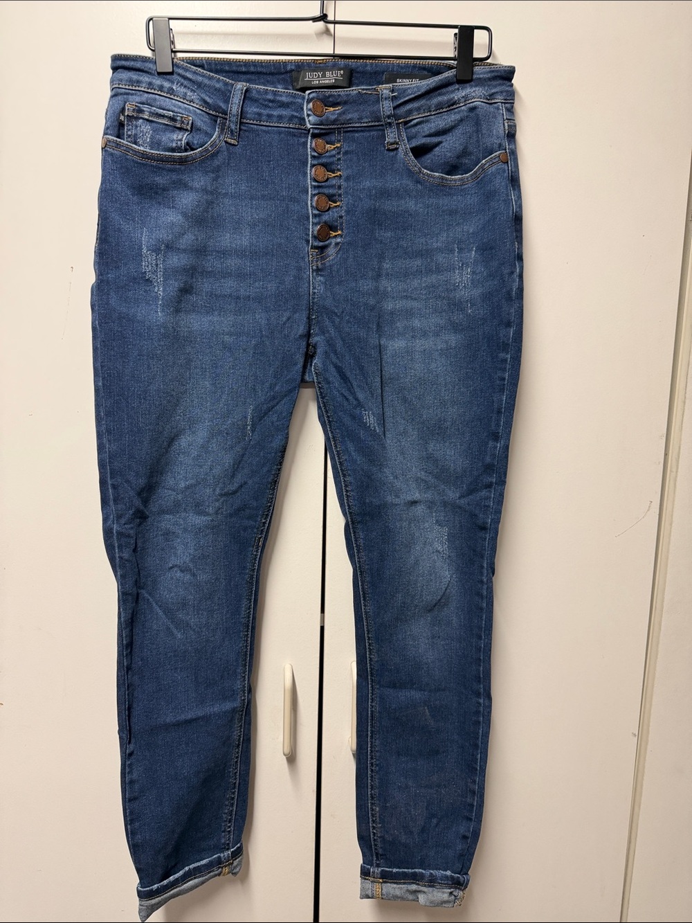 Judy Blue Dark Blue Button-Fly Cropped Jeans